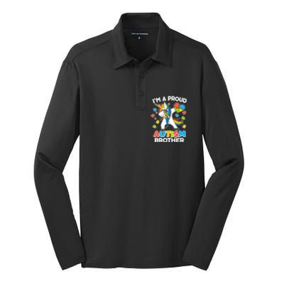 I'm A Proud Autism Brother Dabbing Unicorn Silk Touch Performance Long Sleeve Polo