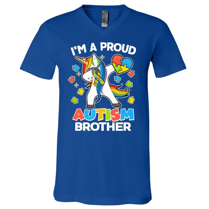 I'm A Proud Autism Brother Dabbing Unicorn V-Neck T-Shirt