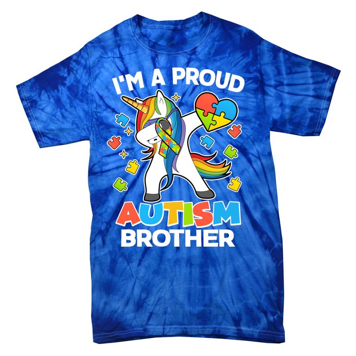 I'm A Proud Autism Brother Dabbing Unicorn Tie-Dye T-Shirt