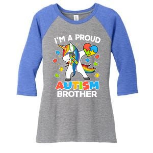 I'm A Proud Autism Brother Dabbing Unicorn Women's Tri-Blend 3/4-Sleeve Raglan Shirt