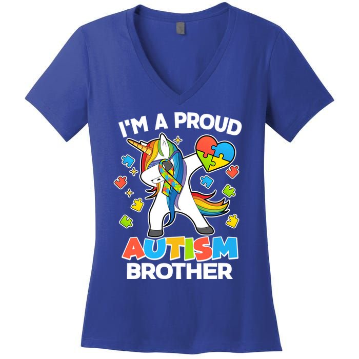 I'm A Proud Autism Brother Dabbing Unicorn Women's V-Neck T-Shirt