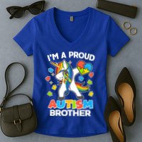I'm A Proud Autism Brother Dabbing Unicorn Women's V-Neck T-Shirt