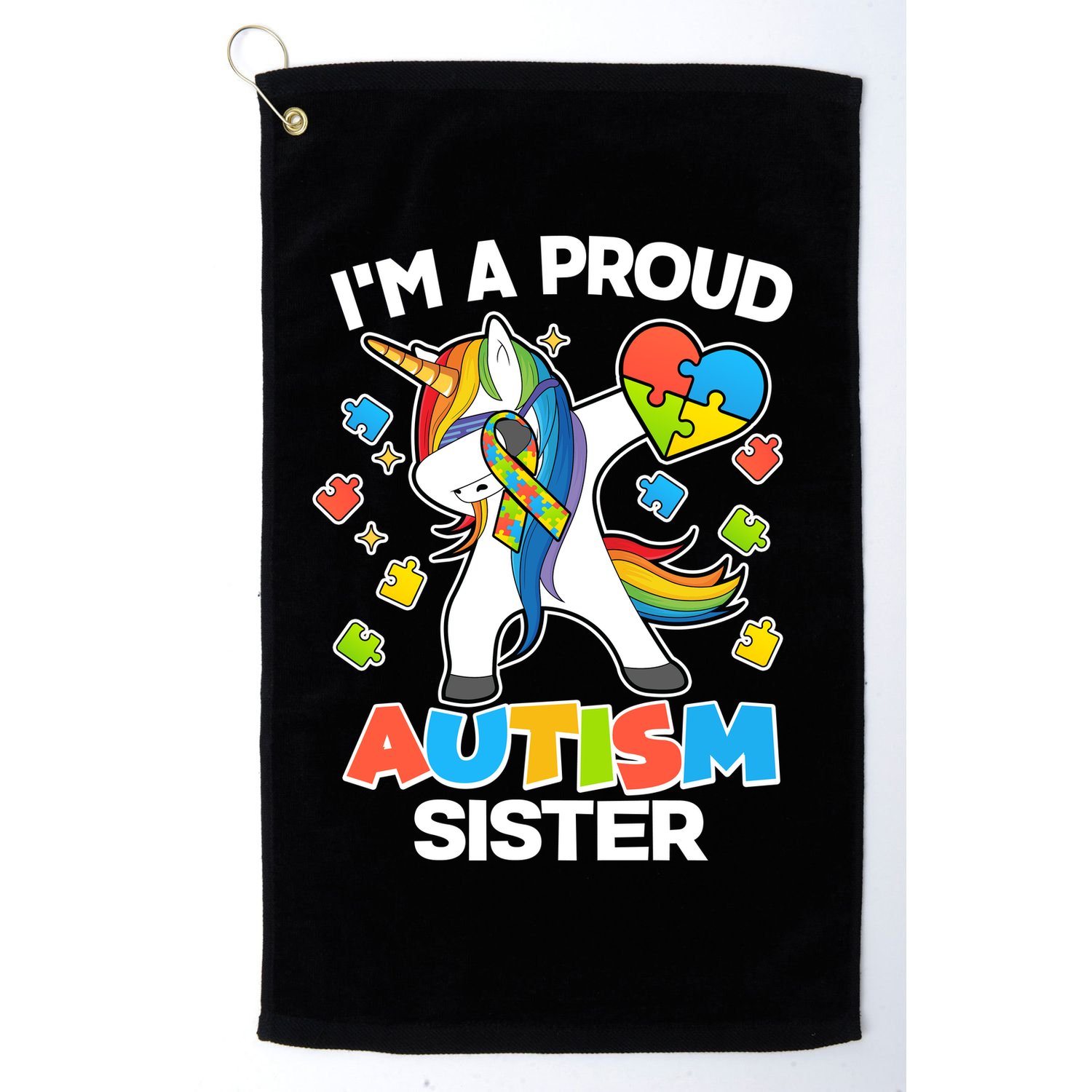 I'm A Proud Autism Sister Dabbing Unicorn Golf Towel
