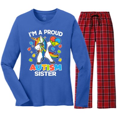 I'm A Proud Autism Sister Dabbing Unicorn Women's Long Sleeve Flannel Pajama Set 