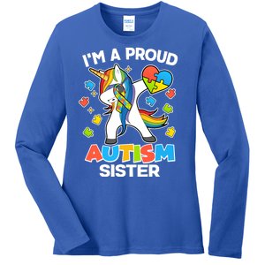 I'm A Proud Autism Sister Dabbing Unicorn Ladies Long Sleeve Shirt