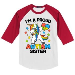 I'm A Proud Autism Sister Dabbing Unicorn Kids Colorblock Raglan Jersey