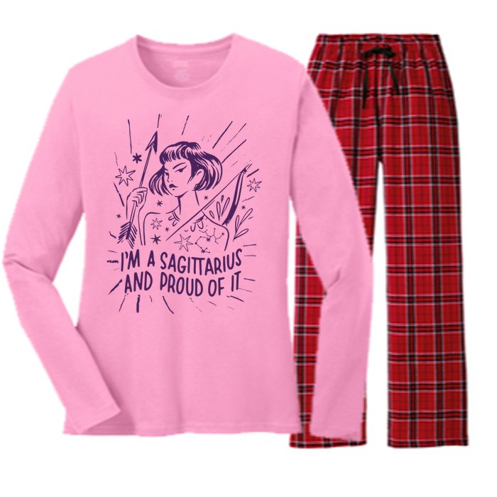 I'm A Sagittarius And Proud Of It Zodiac Birthday Women's Long Sleeve Flannel Pajama Set 