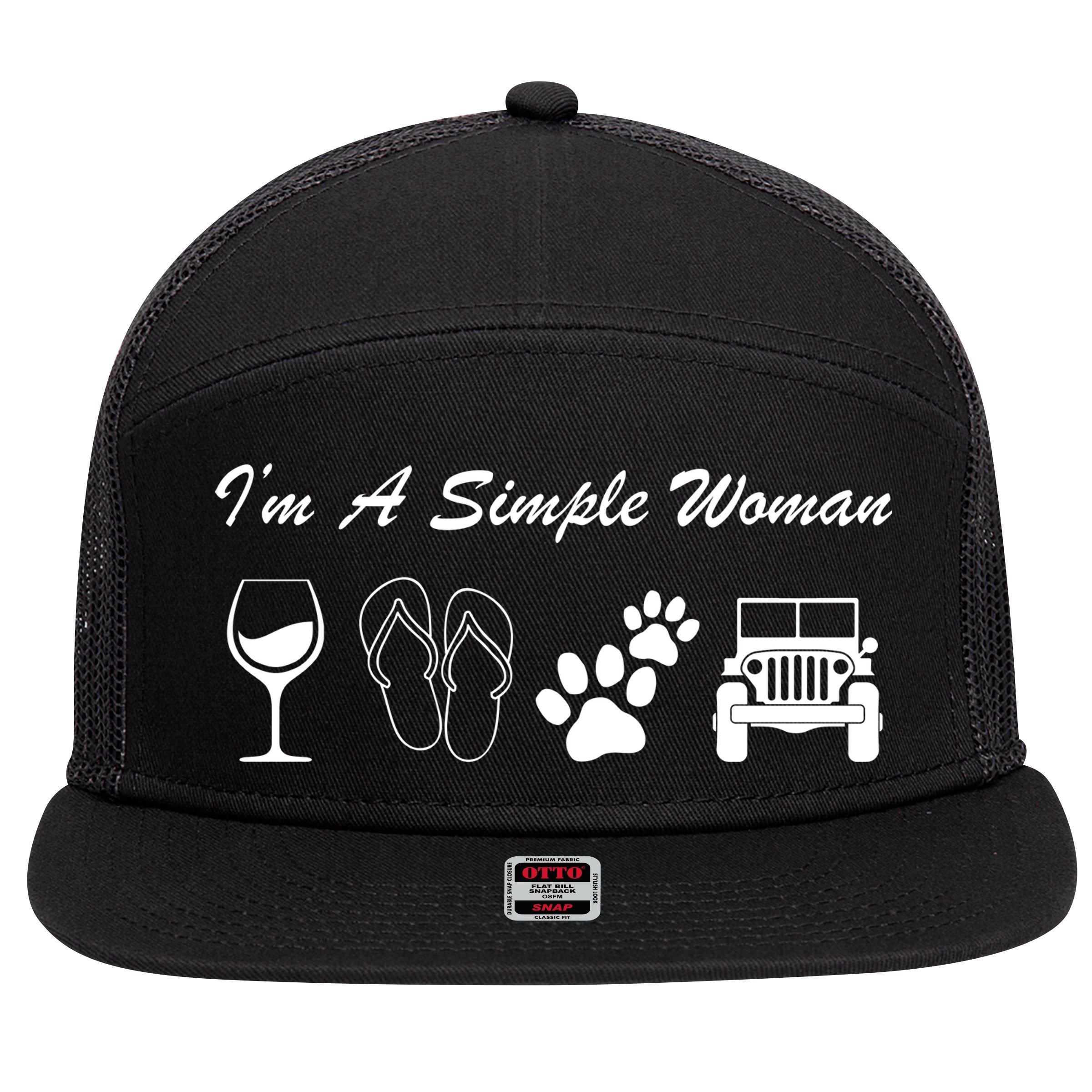 I'm A Simple Woman Living A Simple Life 7 Panel Mesh Trucker Snapback Hat
