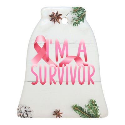 I'm A Survivor Breast Cancer Awareness Ceramic Bell Ornament