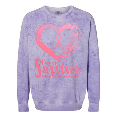 I'm a Survivor Breast Cancer Awareness Butterfly Colorblast Crewneck Sweatshirt