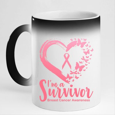 I'm a Survivor Breast Cancer Awareness Butterfly 11oz Black Color Changing Mug