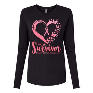 I'm a Survivor Breast Cancer Awareness Butterfly Womens Cotton Relaxed Long Sleeve T-Shirt