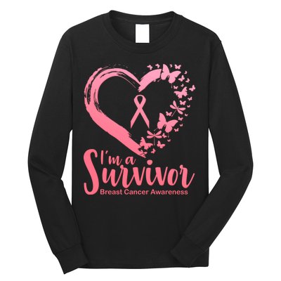 I'm a Survivor Breast Cancer Awareness Butterfly Long Sleeve Shirt