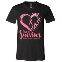 I'm a Survivor Breast Cancer Awareness Butterfly V-Neck T-Shirt