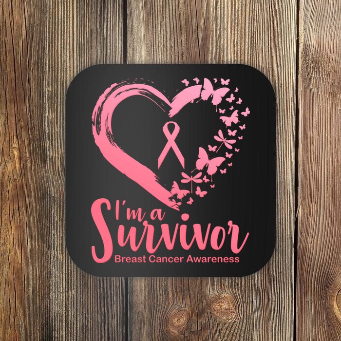 I'm a Survivor Breast Cancer Awareness Butterfly Coaster