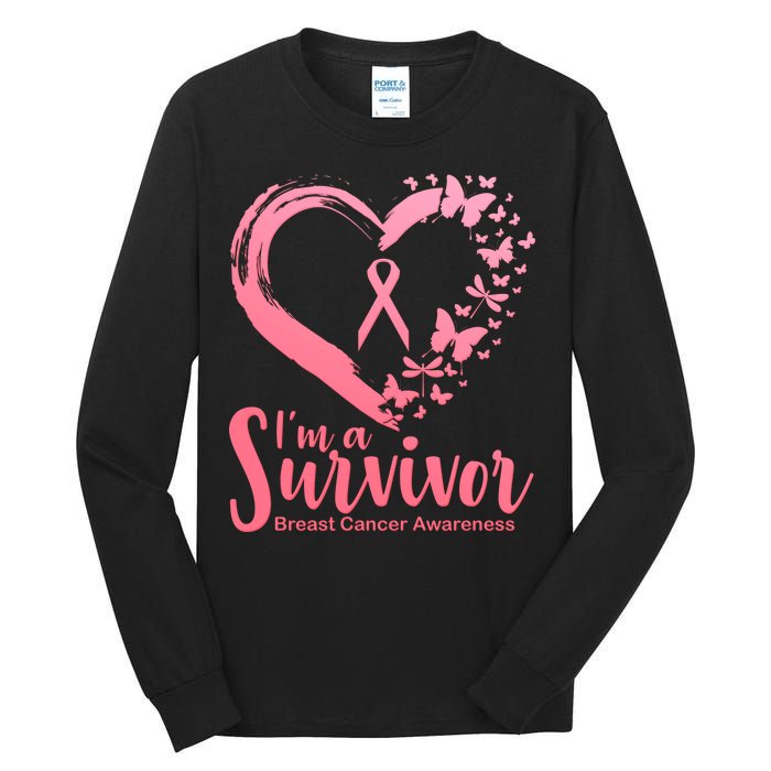 I'm a Survivor Breast Cancer Awareness Butterfly Tall Long Sleeve T-Shirt