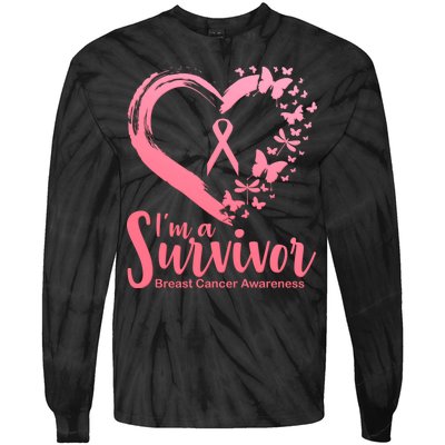 I'm a Survivor Breast Cancer Awareness Butterfly Tie-Dye Long Sleeve Shirt