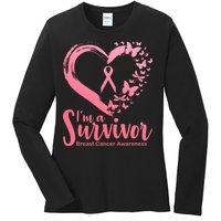 I'm a Survivor Breast Cancer Awareness Butterfly Ladies Long Sleeve Shirt