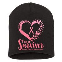 I'm a Survivor Breast Cancer Awareness Butterfly Short Acrylic Beanie