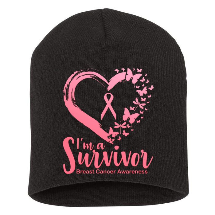 I'm a Survivor Breast Cancer Awareness Butterfly Short Acrylic Beanie