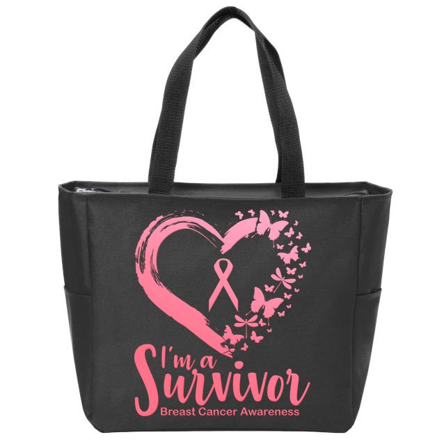 I'm a Survivor Breast Cancer Awareness Butterfly Zip Tote Bag