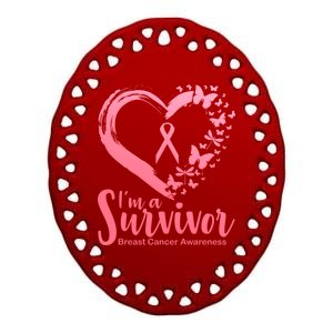 I'm a Survivor Breast Cancer Awareness Butterfly Ceramic Oval Ornament