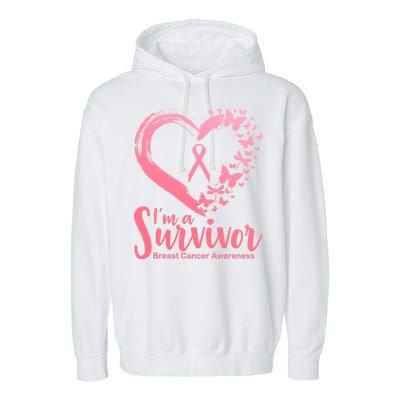 I'm a Survivor Breast Cancer Awareness Butterfly Garment-Dyed Fleece Hoodie