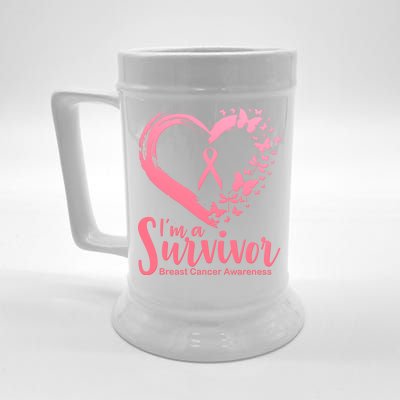 I'm a Survivor Breast Cancer Awareness Butterfly Beer Stein