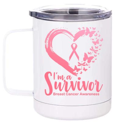 I'm a Survivor Breast Cancer Awareness Butterfly 12 oz Stainless Steel Tumbler Cup