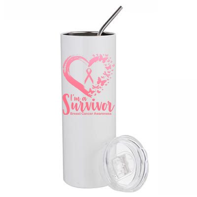 I'm a Survivor Breast Cancer Awareness Butterfly Stainless Steel Tumbler