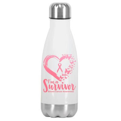 I'm a Survivor Breast Cancer Awareness Butterfly Stainless Steel Insulated Water Bottle