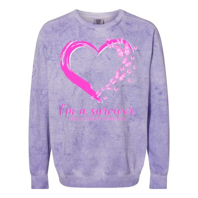 I'm a Survivor Breast Cancer Awareness Butterfly Heart Colorblast Crewneck Sweatshirt