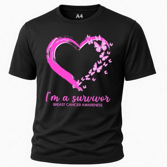 I'm a Survivor Breast Cancer Awareness Butterfly Heart Cooling Performance Crew T-Shirt