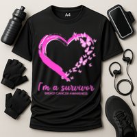 I'm a Survivor Breast Cancer Awareness Butterfly Heart Cooling Performance Crew T-Shirt