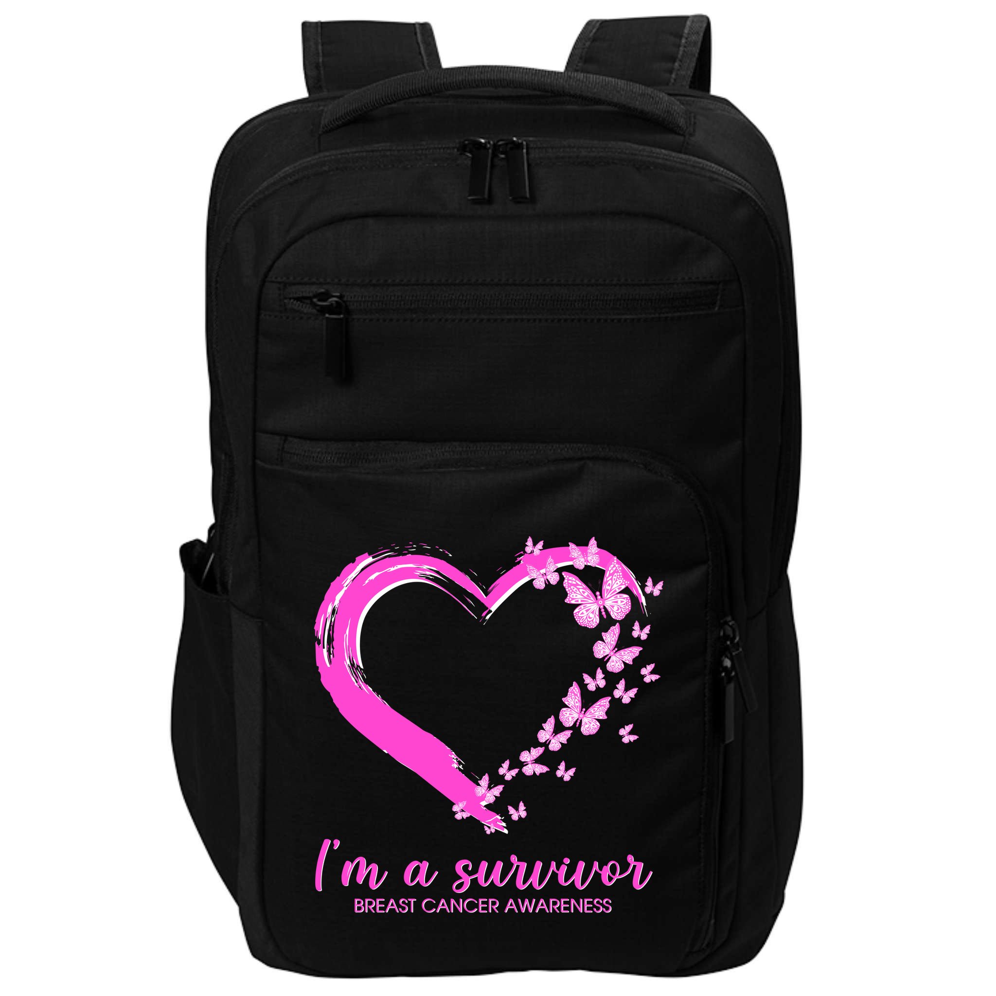 I'm a Survivor Breast Cancer Awareness Butterfly Heart Impact Tech Backpack