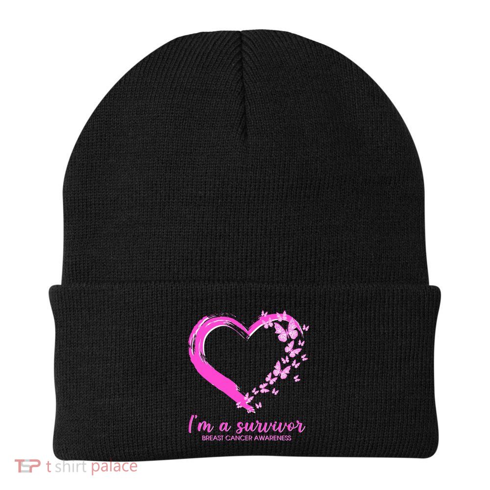 I'm a Survivor Breast Cancer Awareness Butterfly Heart Beanie