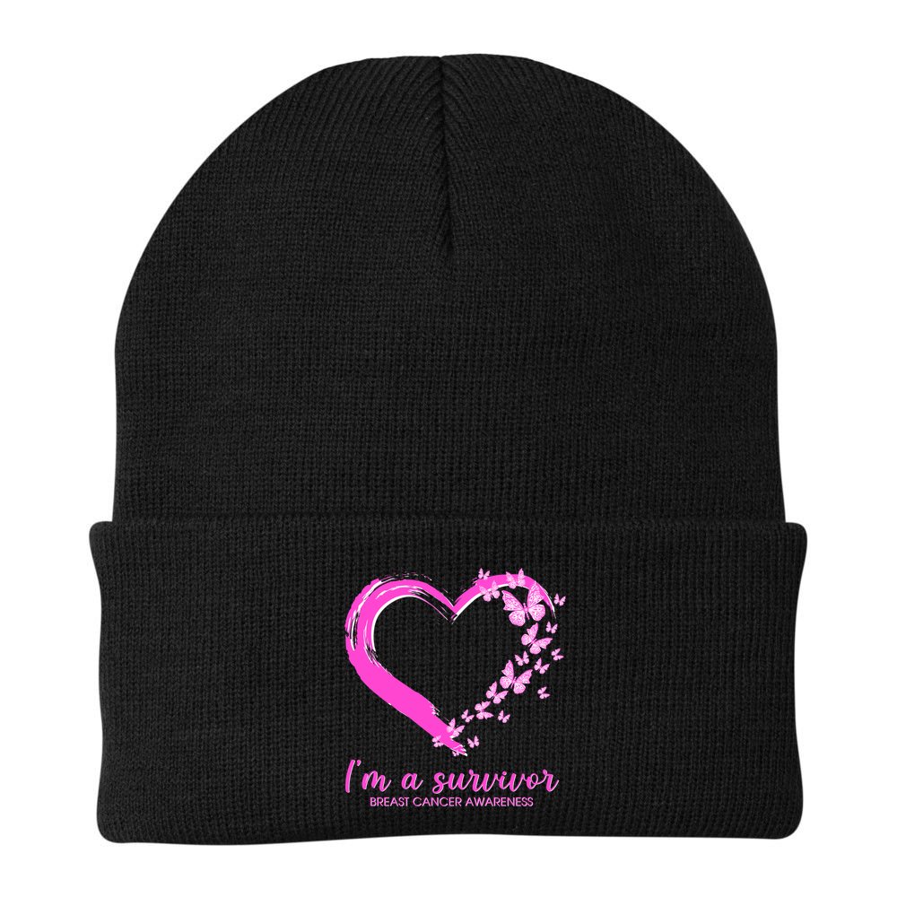 I'm a Survivor Breast Cancer Awareness Butterfly Heart Beanie
