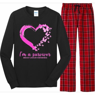 I'm a Survivor Breast Cancer Awareness Butterfly Heart Long Sleeve Pajama Set