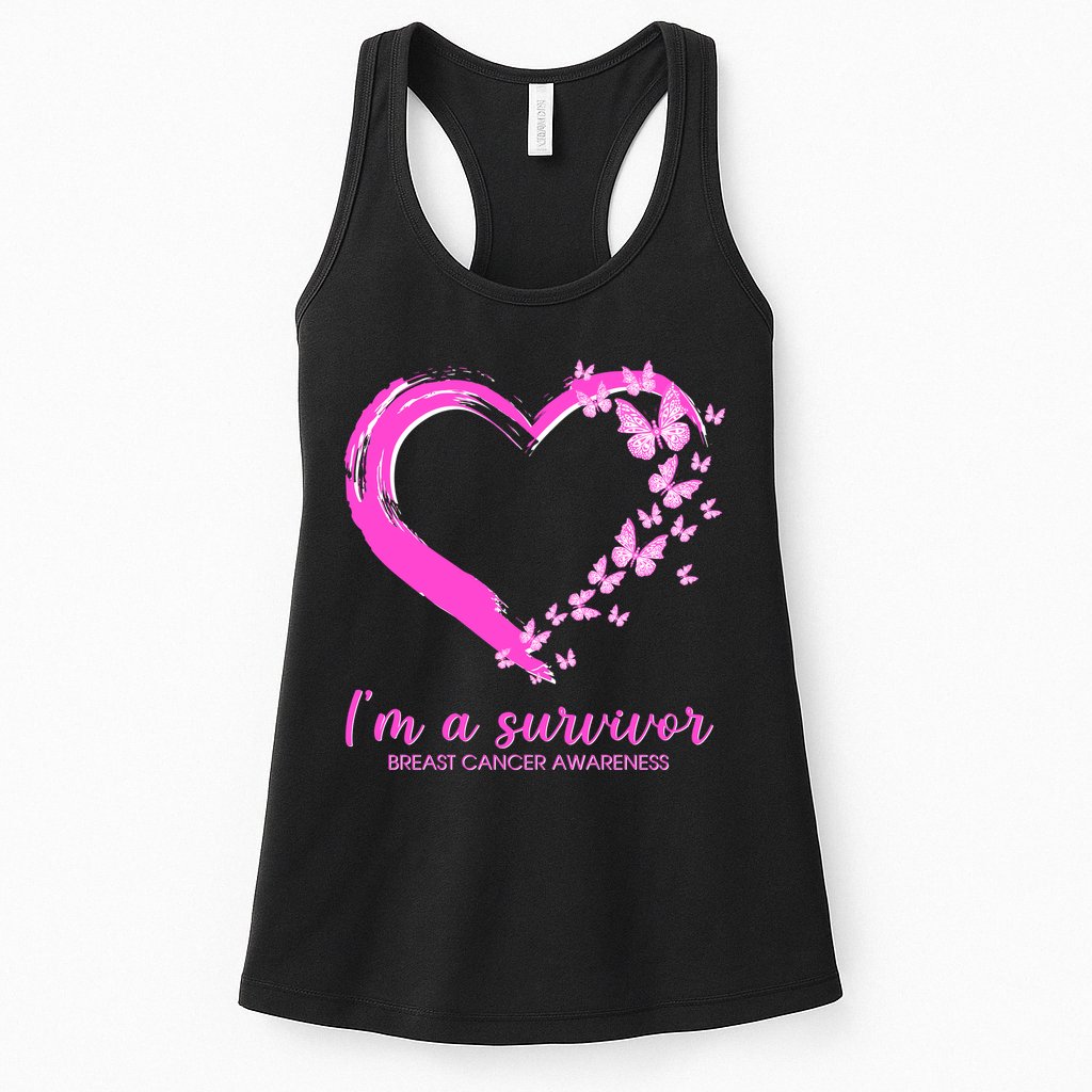 I'm a Survivor Breast Cancer Awareness Butterfly Heart Womens Tank Top