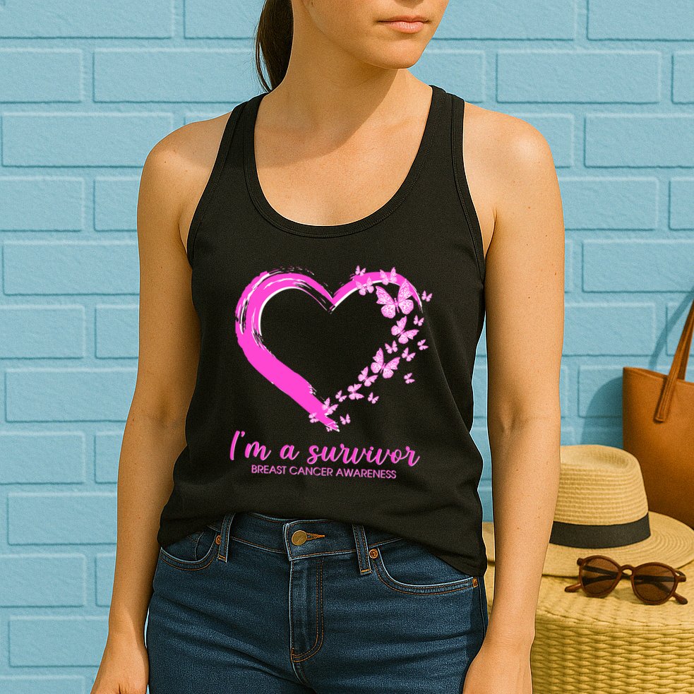 I'm a Survivor Breast Cancer Awareness Butterfly Heart Womens Tank Top