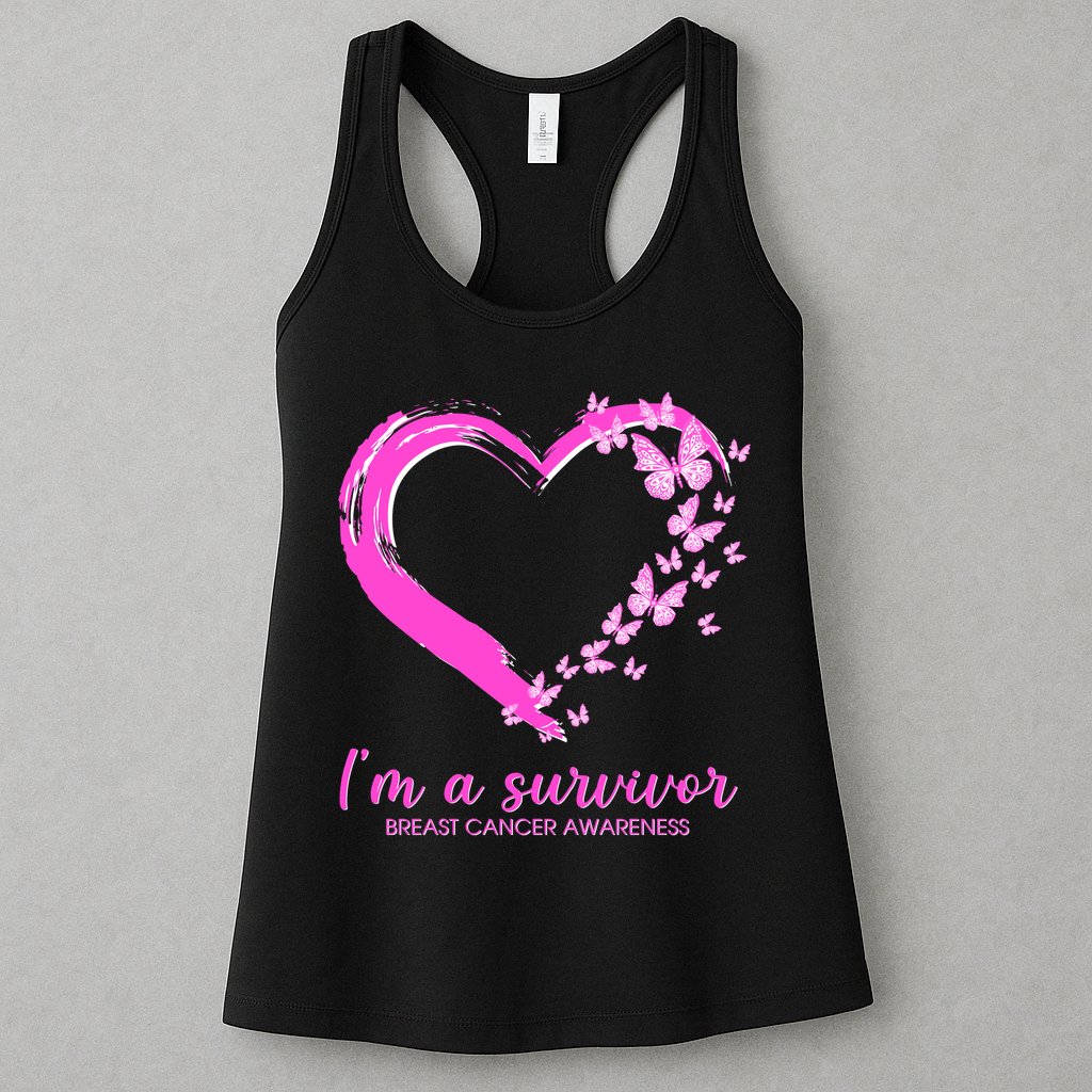 I'm a Survivor Breast Cancer Awareness Butterfly Heart Womens Tank Top