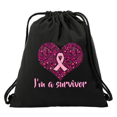 I'm A survivor Breast Cancer Awareness Heart Drawstring Bag