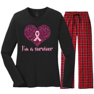 I'm A survivor Breast Cancer Awareness Heart Women's Long Sleeve Flannel Pajama Set 