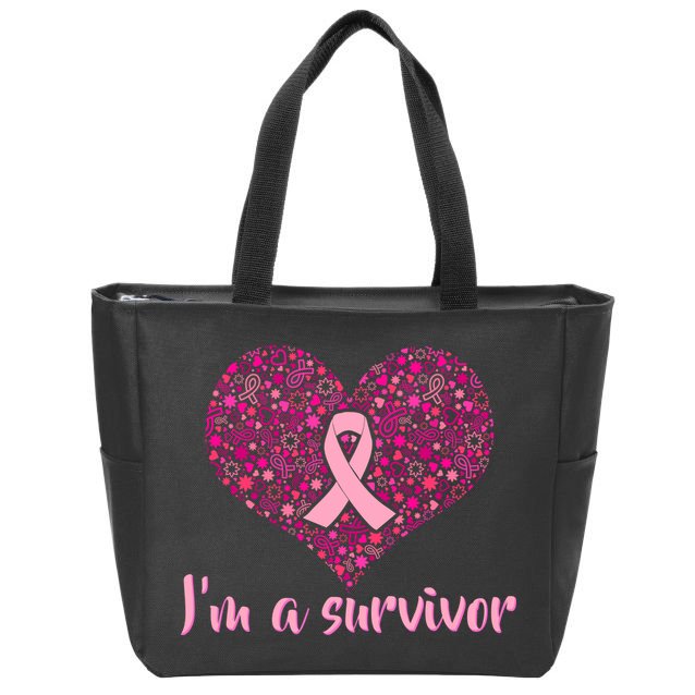 I'm A survivor Breast Cancer Awareness Heart Zip Tote Bag