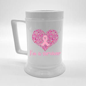 I'm A survivor Breast Cancer Awareness Heart Beer Stein