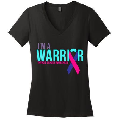 I'm a Warrior Thyroid Cancer Awareness Women's V-Neck T-Shirt