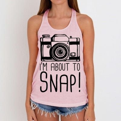 I'm About to Snap Funny Photographer Camera Women's Knotted Racerback Tank