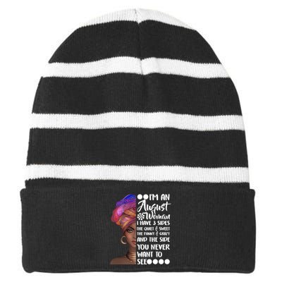 I'm An August Woman Cute Birthday Striped Beanie with Solid Band