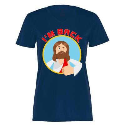 I'm Back Funny Easter Jesus He is Risen Women's Momentum V-Neck T-Shirt