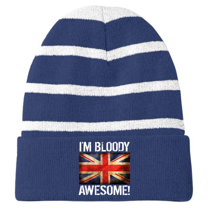 I'm Bloody Awesome British Union Jack Flag Striped Beanie with Solid Band